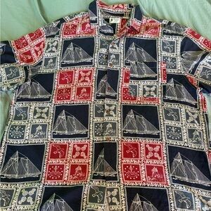 Vintage Silk Red and Black Nautical Shirt